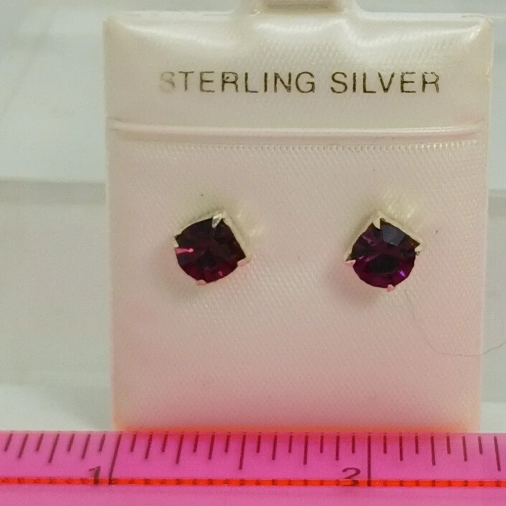 Sterling Silver Purple Crystal Stud Earrings Vintage Birthstone Jewelry February